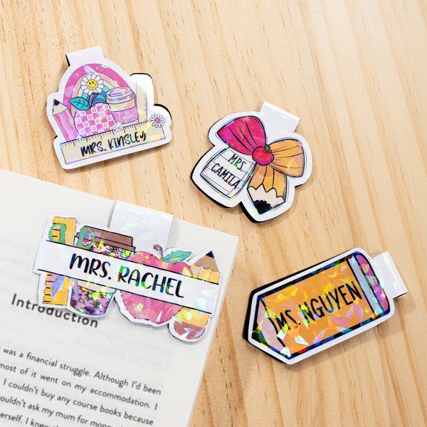 Personalised Cute Pencil Teacher Notebook Magnetic Bookmark Clip with Name Reading Supplies Teachers' Day Gift for Teachers Bookworms