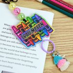 Personalisiertes Umhängeband mit Buntstift Lineal Kaffee Namen inklusive Acrylperle Schlüsselring Quaste Wertschätzungsgeschenk für Lehrende