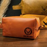 Personalised Airplane Pilot Waterproof PU Leather Large Toiletry Bag with Name Travel Aviation Birthday Gift for Men Air Force