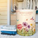 Personalized 2-15 Watercolor Birth Flowers Design Waterproof Laundry Storage Basket with Title and Names Birthday Housewarming Gift for Mom Grandma