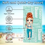 Personalized Cartoon Word Cloud Characters Quick Dry Oversized Beach Towel with Name Summer Beach Party Travel Essentials Birthday Gift for Women