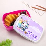 Personalisierte niedliche Fantasy Einhorn Dinosaurier Lebensmittelqualität Lunch-Box mit Namen Geburtstag zurück zu Schule Geschenk für Jungen Mädchen
