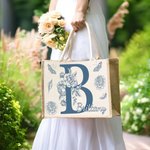 Personalized Butterfly Floral Initial Large Jute Tote Bag with Name Travel Accessories Wedding Party Birthday Gift for Women Bridesmaids