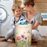 Personalized 2-15 Watercolor Birth Flowers Design Waterproof Laundry Storage Basket with Title and Names Birthday Housewarming Gift for Mom Grandma