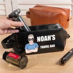 Trousse de toilette personnalisée en cuir PU avec nom et texte Accessoires de voyage Cadeau d'anniversaire pour homme papa