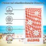 Personalisiertes Retro-Stil Karo Strandtuch mit Gänseblümchen und Namen Schnelltrocknend Sommer Urluab Strand Zubehör Geburtstag Geschenk für Damen