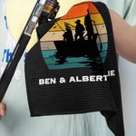 Personalized Fisherman 1-3 Kids Silhouette Soft Waffle Towel with Text and Hook Birthday Father's Day Gift for Fishing Man Dad