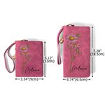Personalized Watercolour Birth Flower Tri-Fold PU Leather Wristlet Wallet with Card Holder and Name Birthday Anniversary Gift for Women