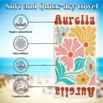 Personalized Multicolor Floral Quick Dry Oversized Beach Towel with Name Travel Essentials Birthday Summer Vacation Party Gift for Women
