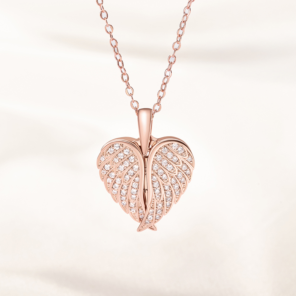 Discover My Guardian Angel Always Close to My Heart - Personalised Sterling Silver Angel Wing Photo Locket Necklace