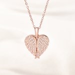 Personalized Cubic Zircon Sterling Silver Heart Shape Angel Wing Photo Locket Necklace Anniversary Birthday Gift for Women