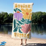 Personalized Multicolor Floral Quick Dry Oversized Beach Towel with Name Travel Essentials Birthday Summer Vacation Party Gift for Women