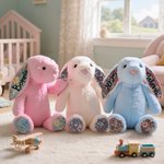 Personalised Floral Ear Stuffed Bunny Plush Toy with Embroidered Text Baby Shower Birthday Gift for Boys Girls