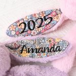 Personalised Floral Ear Stuffed Bunny Plush Toy with Embroidered Text Baby Shower Birthday Gift for Boys Girls