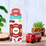 Bottiglia d'acqua per bambini personalizzata a tema antincendio da 12 oz con manico con nome e cannuccia in silicone Regalo di compleanno per bambini per il ritorno a scuola