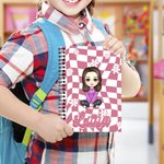 Personalised Cartoon Girl Plaid Flower Name A5 Spiral Notebook with 120 Lined Pages Back to School Birthday Gift for Girls