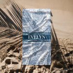 Toalla de playa personalizada con nombre Toile de Jouy Ocean Art Quick Dry Oversize Beach Towel Summer Vacation Beach Party Essentials Birthday Gift for Friend Family