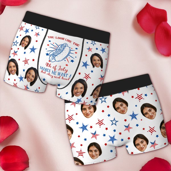 Personalizado You Look Like The 4th Of July Hot Dog Calzoncillos para hombre con foto Día de la Independencia Aniversario Cumpleaños Regalo para hombre