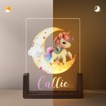 Personalizado lindo fantasía unicornio luna nombre diseño LED luz de noche con base de madera guardería habitación decoración cumpleaños Baby Shower regalo para los niños