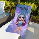 Toalla de playa personalizada con personaje de dibujos animados y nombre esencial para viajes regalo ideal de fiesta en la playa para niñas y mujeres