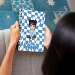 Personalised Cartoon Girl Plaid Flower Name A5 Spiral Notebook with 120 Lined Pages Back to School Birthday Gift for Girls