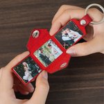 Personalized 3 Family Photos Album PU Leather Keychain with Engraved Text Birthday Father's Day Anniversary Gift for Dad Husband