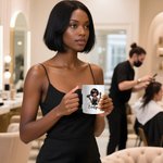 Personalised Scissors Hair Dryer Cartoon Barber Ceramic Coffee Mug with Name Salon Opening Anniversary Birthday Gift for Women Hairdresser