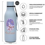Personalized Watercolor Floral Multicolor 18.5 oz Insulated Water Bottle with Carrying Rope and Spill-Proof Lid Birthday Gift for Friends Family