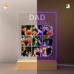Plaque Acrylique Personnalisée avec 2-9 Photos Collage et Texte Veilleuse Lumière LED Décoration Maison Cadeau Fête des Pères pour Papa Grand-père