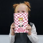 Personalised Cartoon Girl Plaid Flower Name A5 Spiral Notebook with 120 Lined Pages Back to School Birthday Gift for Girls