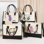 Personalized Colorful Golf Cart Golf Bag Large Canvas Tote Bag with Name Daily Travel Work Essentials Birthday Gift for Women Golf Lovers