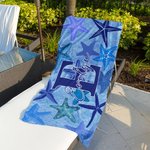 Toalla de playa personalizada con estrella de mar secado rápido, grande con nombre e inicial regalo de cumpleaños en la playa para la familia