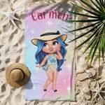 Toalla de playa personalizada con personaje de dibujos animados y nombre esencial para viajes regalo ideal de fiesta en la playa para niñas y mujeres