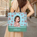 Borsa tote personalizzata con nome e motivo floreale fiore di nascita grande capacità regalo di compleanno e anniversario per donne