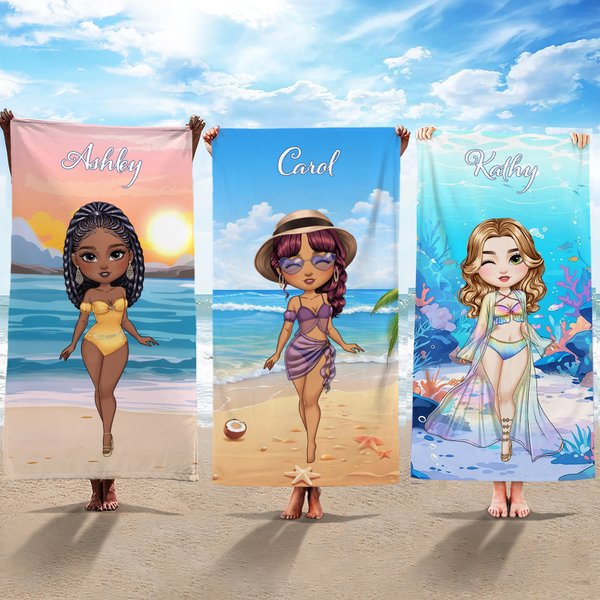 Personalisierte Sommer Unterwasser-Charakter schnell trocknen überdimensioniert Mikrofaser Strandtuch mit Namen Sommer Reisen wesentliche Geburtstagsgeschenk für Frauen Mädchen