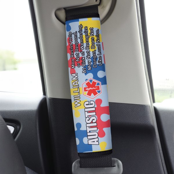 Gepersonaliseerd Autistisch Puzzelstukje Ontwerp Zachte Gordelhoes met Naam Autotoebehoren Autisme Speciale Behoeften Cadeau voor Autistische Kinderen Ouders