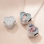Personalisierte Sterling Silber Kristall Herz Foto Charme Fit Halskette Armband Geburtstag Geschenk für Familie Freunde