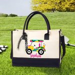 Personalized Colorful Golf Cart Golf Bag Large Canvas Tote Bag with Name Daily Travel Work Essentials Birthday Gift for Women Golf Lovers