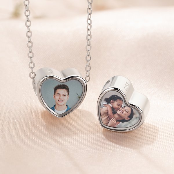 Personalisierte Sterling Silber Kristall Herz Foto Charme Fit Halskette Armband Geburtstag Geschenk für Familie Freunde
