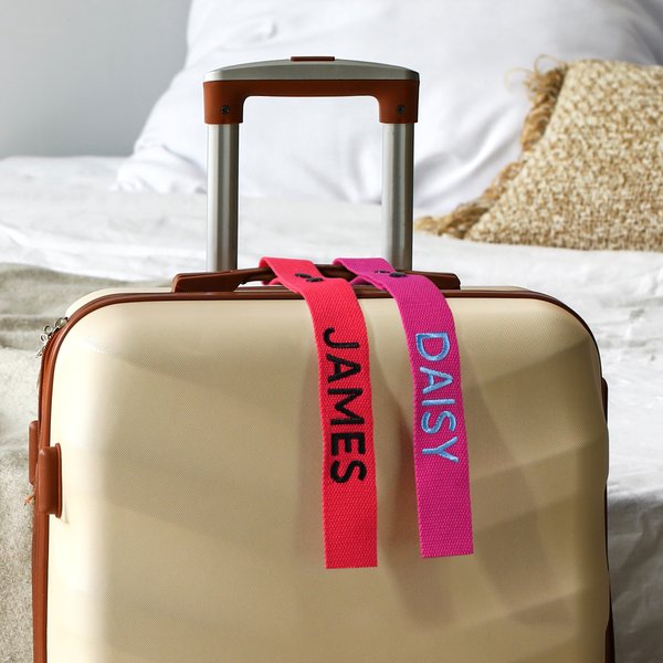 Personalised Multicolor Embroidered Name Luggage Tag with Snaps Travel Business Trip Accessories Birthday Gift for Students Travel Lovers