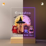 Gepersonaliseerd Heks Vampier Vleermuis LED Nachtlampje met 7 Kleuren Licht Houten Basis Home Decor Halloween Cadeau voor Familie
