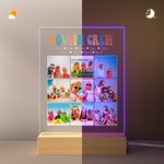 Veilleuse LED Personnalisée avec Collage de Photos Noms Décoration de Chambre avec Socle en Bois Cadeau Noël pour Famille Enfant