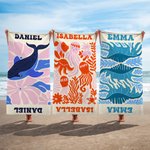 Personalized Fish Marine Life Art Illustration Oversized Quick Dry Beach Towel with Name Summer Vacation Travel Essentials Birthday Gift for Friends