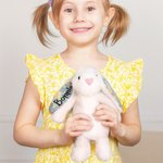 Personalised Floral Ear Stuffed Bunny Plush Toy with Embroidered Text Baby Shower Birthday Gift for Boys Girls