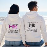 Personalisierte Just Married Frau Herr Multicolor 100% Baumwolle Zip Up Hoodie mit Namen Hochzeit Braut Dusche Flitterwochen Geschenk für Braut Bräutigam Paar