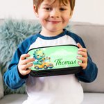 Personalised Fantasy Unicorn Dinosaur Double-Layer Oxford Pencil Case with Name and Zipper School Supply Birthday Back to School Gift for Students