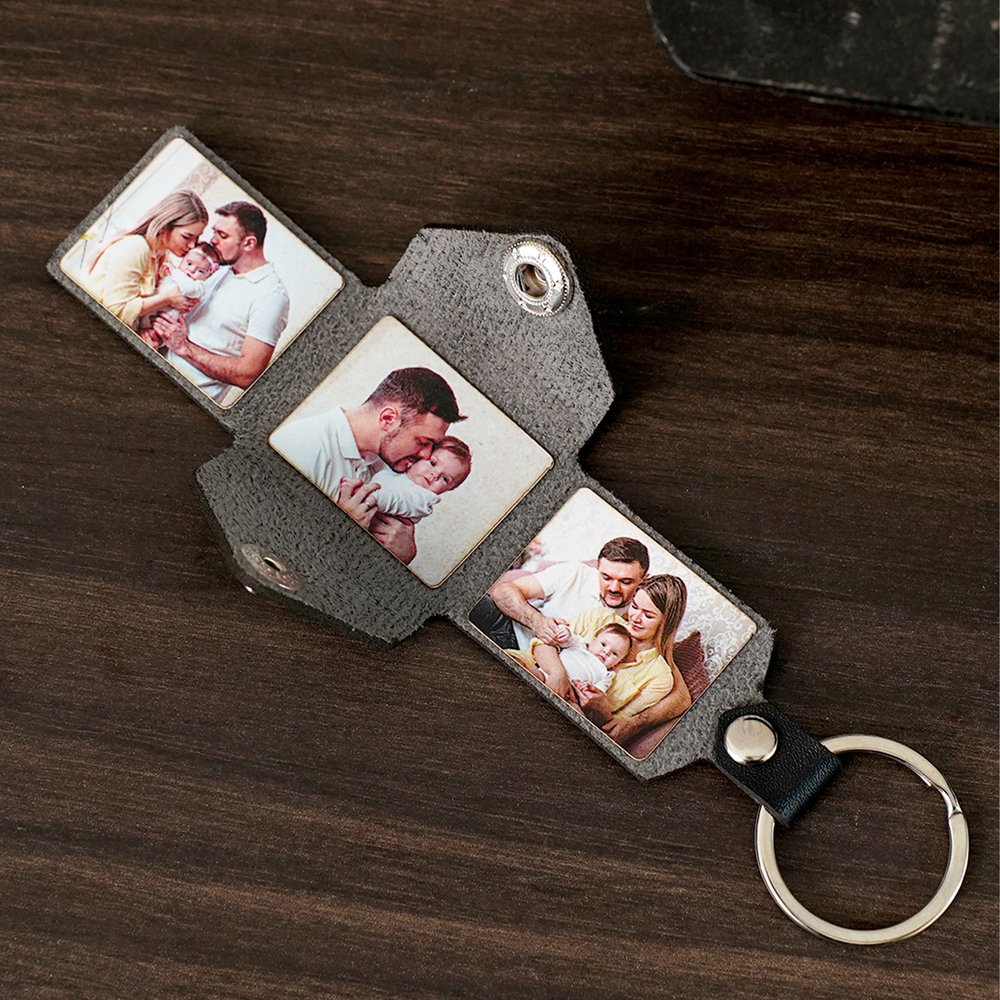 une photo de Porte-Clés en Cuir PU Personnalisé avec 3 Photos de Famille