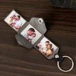 Personalized 3 Family Photos Album PU Leather Keychain with Engraved Text Birthday Father's Day Anniversary Gift for Dad Husband