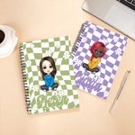 Personalised Cartoon Girl Plaid Flower Name A5 Spiral Notebook with 120 Lined Pages Back to School Birthday Gift for Girls