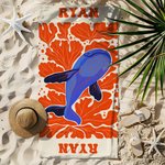 Personalized Fish Marine Life Art Illustration Oversized Quick Dry Beach Towel with Name Summer Vacation Travel Essentials Birthday Gift for Friends